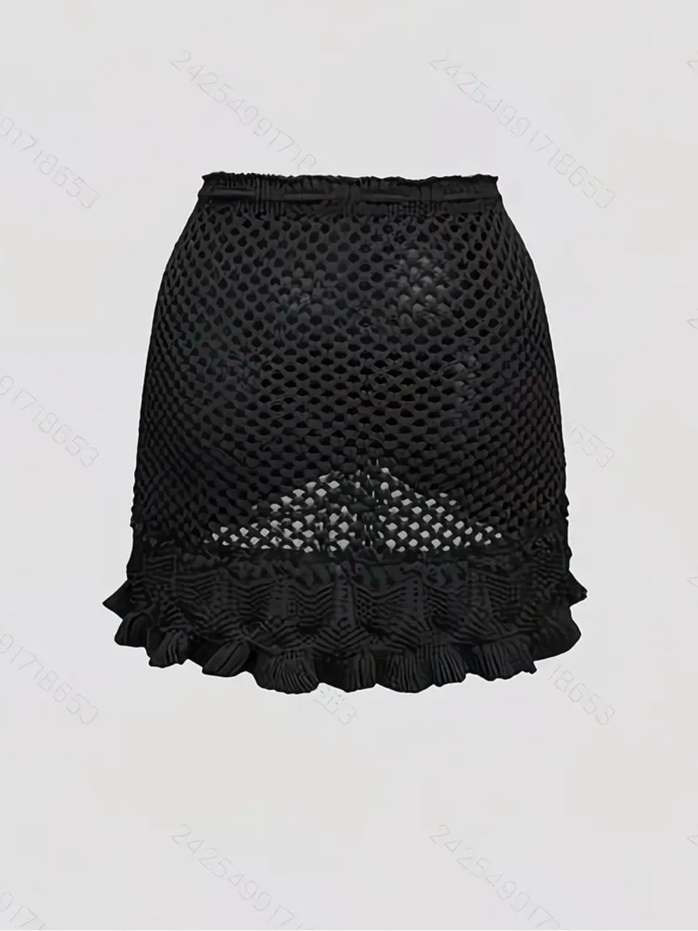Black Crochet Ruffle Mini Skirt Coverup - Brand New Boutique - Picture 2 of 4